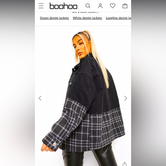 Boohoo Check Contrast Oversized Denim Jacket - Picture 1 of 11